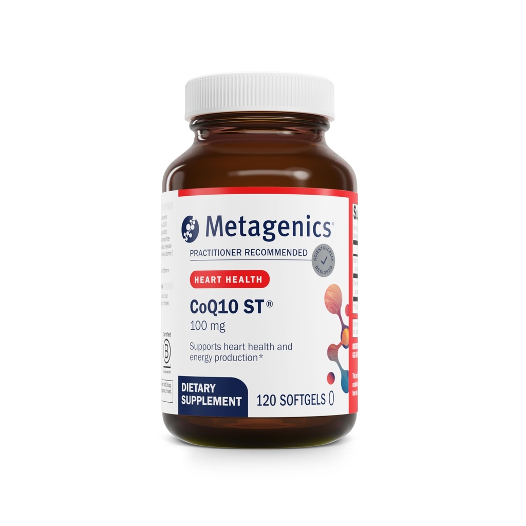 Metagenics CoQ10 ST- 100- 100 mg Ubiquinon med vitamin E til hjerte, energi og antioxidant Support * - Non-GMO, Gluten- fri, Soy- fri - GMP Certified Facility - 120 Softgels