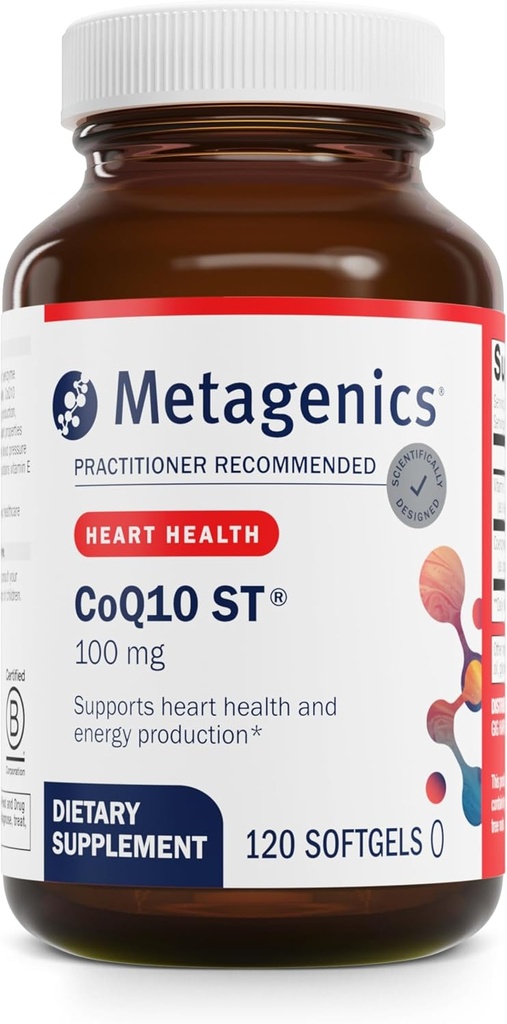 Metagenics CoQ10 ST- 100- 100 mg Ubiquinon med vitamin E til hjerte, energi og antioxidant Support * - Non-GMO, Gluten- fri, Soy- fri - GMP Certified Facility - 120 Softgels