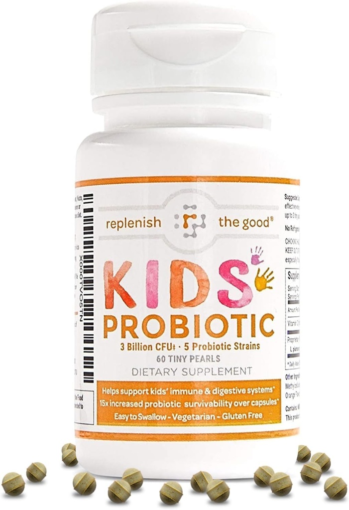 Kids Vegansk Probiotika, 60 Tiny Pearls - Antibiotisk Inddrivelse - Hjælper støtte Kids 'immun- og fordøjelsessystem - 15x mere effektiv end gummies - Sukker fri, Let at synke