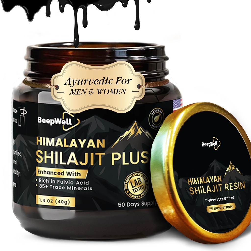 Pure Himalayan Organic Shilajit Resin Extract for Mænd & Women- 100% Natural Ashwagandha Black Pepper Shilajit Resin for Mænd Kvinder Guld Ayurvedic, Fulvic Acid 85 + Trace Minerals, 50 Servere, 40 Bedste