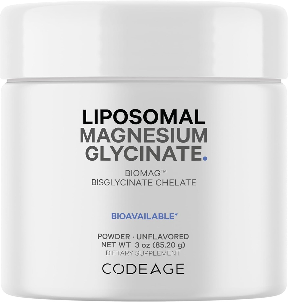 Codeage Magnesium Glycinate Powder Supplement, 2- måned Supply, Bisglycinate Magnesium Chelat, Unflavored, Liposomal Levering, Chelated Magnesium Powder Mineral, Non- GMO Vegan, 3 oz
