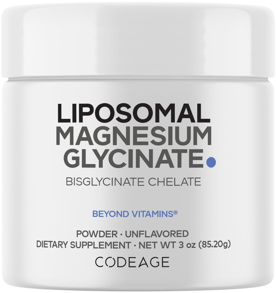 Codeage Magnesium Glycinate Powder Supplement, 2- måned Supply, Bisglycinate Magnesium Chelat, Unflavored, Liposomal Levering, Chelated Magnesium Powder Mineral, Non- GMO Vegan, 3 oz