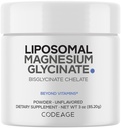 Codeage Magnesium Glycinate Powder Supplement, 2- måned Supply, Bisglycinate Magnesium Chelat, Unflavored, Liposomal Levering, Chelated Magnesium Powder Mineral, Non- GMO Vegan, 3 oz