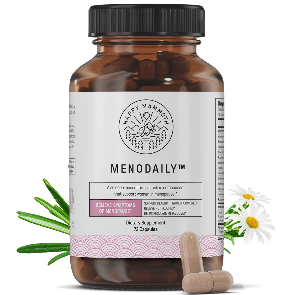 Happy Mammoth Meno Daglig Menopause Vitaminer og Kosttilskud til kvinder (* Ikke Hormonet Harmony), Boost Metabolisme, sund hud, hår og negle, Hot Flash, Mood Support, 72 Caps