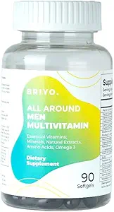 Briyo Alle omkring mænd - Multivitamin til mænd med 38 essentielle vitaminer, mineraler, Omega 3 og Plant Ekstrakter - Understøtter energi Immunitet - Live Strong med en daglig ren kapsel