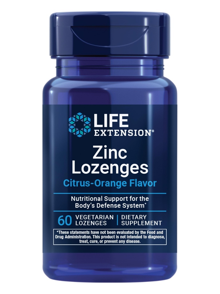 Life Extension Zink Lozenges - Citrus- Orange Flavor - for sund Protein Syntese & immunforsvar - Inflammation Management Supplement - Gluten- Free, Non- GMO - 60 Vegetarisk Lozenges
