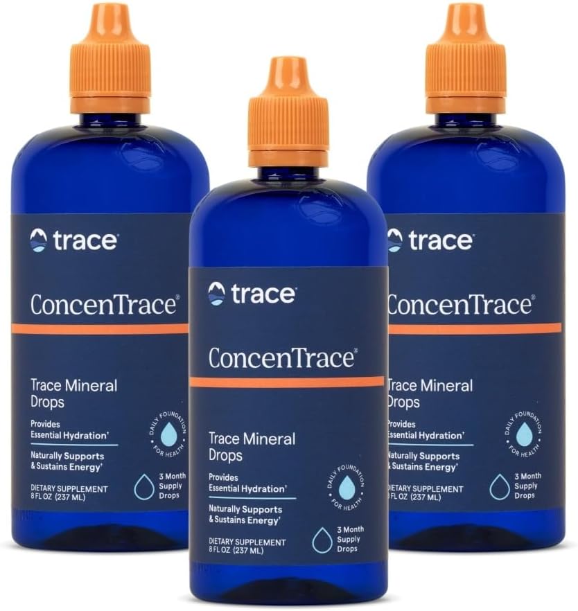 Trace Minerals ConcenTrace Drops (124; Full Spectrum Minerals) 124; Ionic Liquid Magnesium, Chloride, Kalium - 124; Lavnatrium - 124; Energy, Electrolytes, Hydration - 124; 288 Day Supply, 8 fl oz (Pack of 3)