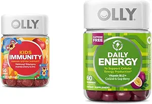OLLY Kids Immunity Gummy, immunforsvar, 50 Grev Daglig energi Gummy, Vitamin B12, CoQ10, 60 Greve