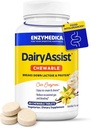 Enzymedica DairyAssist Chewable, 2-in-1 Digestive Enzymes for Dairy, Lactose and Casein Digestion, Fast-Acting Formula for Gas and Bloating Relief, 60 Chewable Tablets