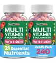 YUM- V 's Kids Multivitamin med Jern - Kids Chewable Multivitamin - Vitaminer + Iron Supplement - Toddler Vitaminer til 2 år gamle +, Kosher, Halal, Gluten Free 120 (Pack of 2