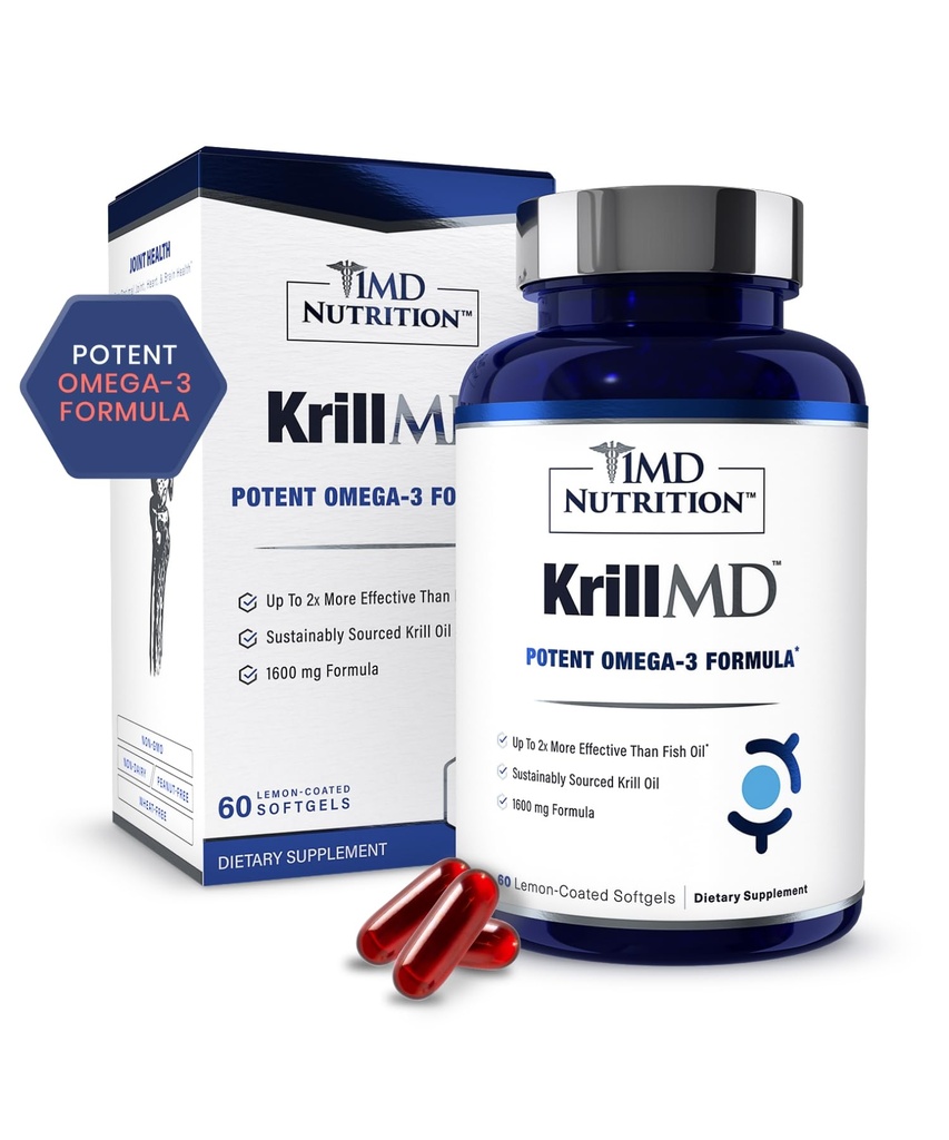 1MD Nutrition KrillMD - Antarktis Krill Oil Omega 3 tillæg med Astaxanthin, EPA, DHA
