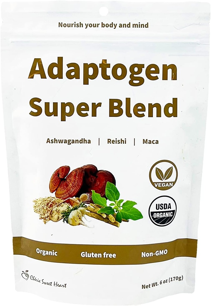 Cherie Sweet Heart Adaptogen Super Blend, USDA Organic, Maca + Reishi + Ashwagandha, 6 Ounce Bag, Non- GMO, Vegan, Gluten Free
