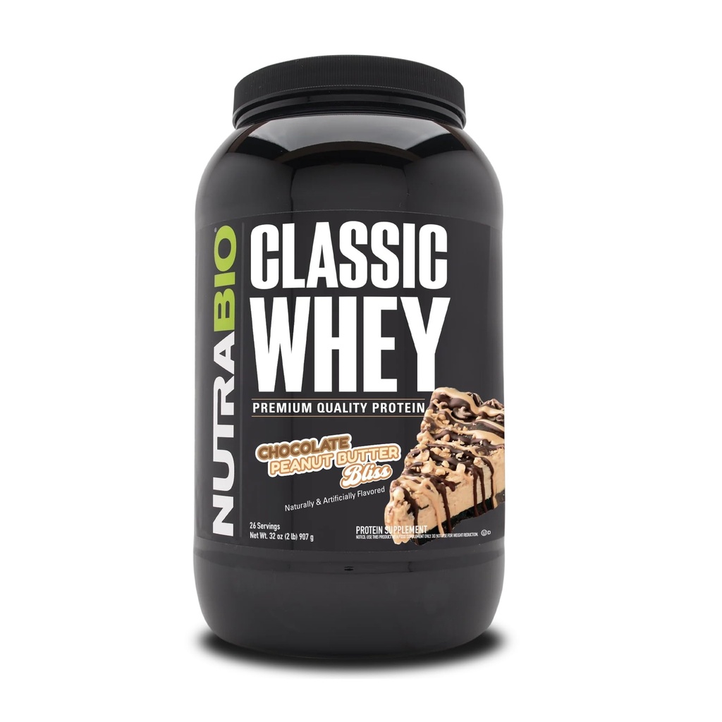NutraBio Classic Whey Protein Powder- Full- Spectrum Aminosyreprofil - Ingen fyldstoffer, kunstige farver, konserveringsmidler - Lav glycemisk indeks - (Chocolate Peanut Butter, 2 Pounds)