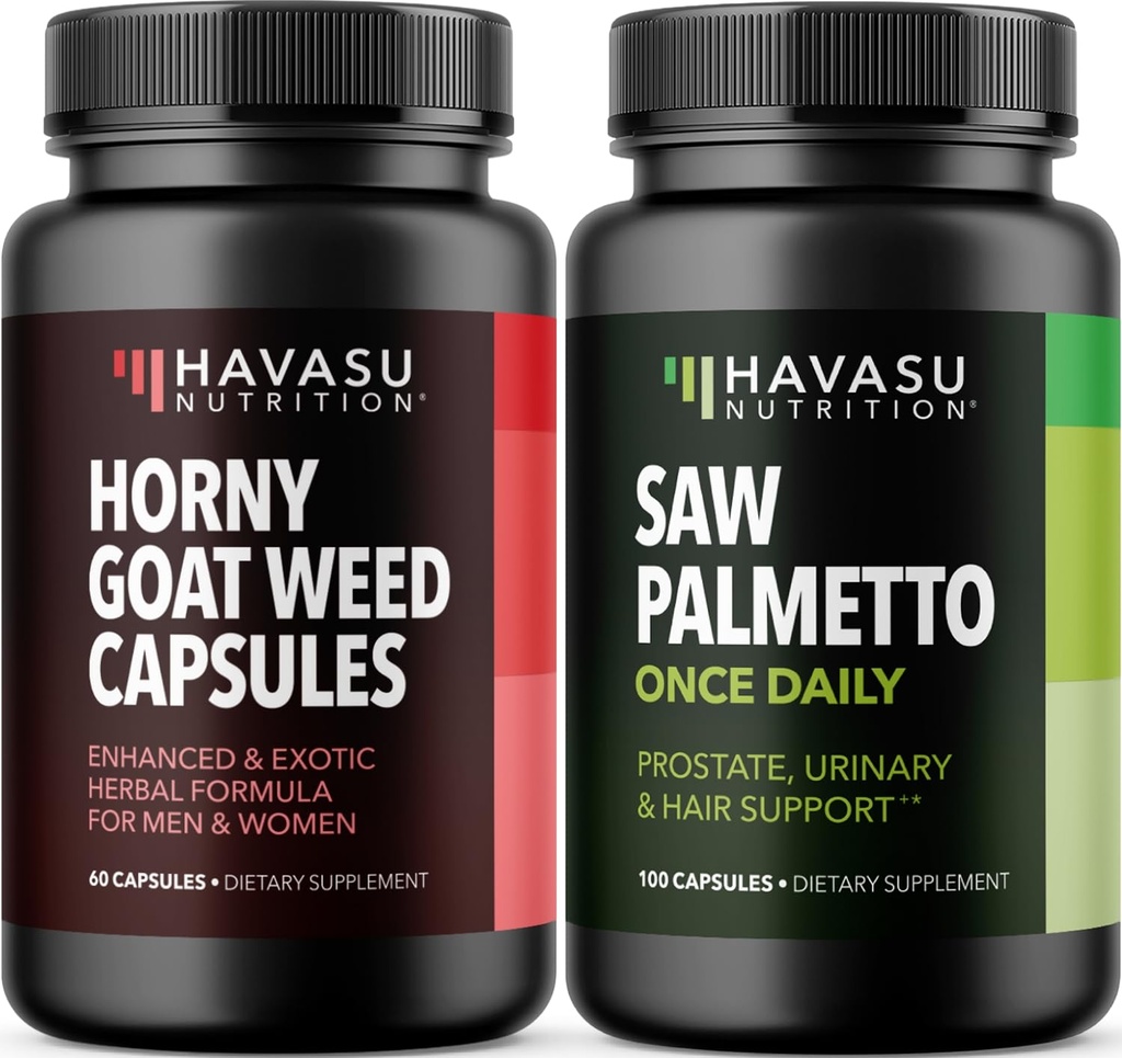 HAVASU NUTRITION Horny Geat Weed Kapsler (30 Servere) & Saw Palmetto Kapsler (100 Servere)