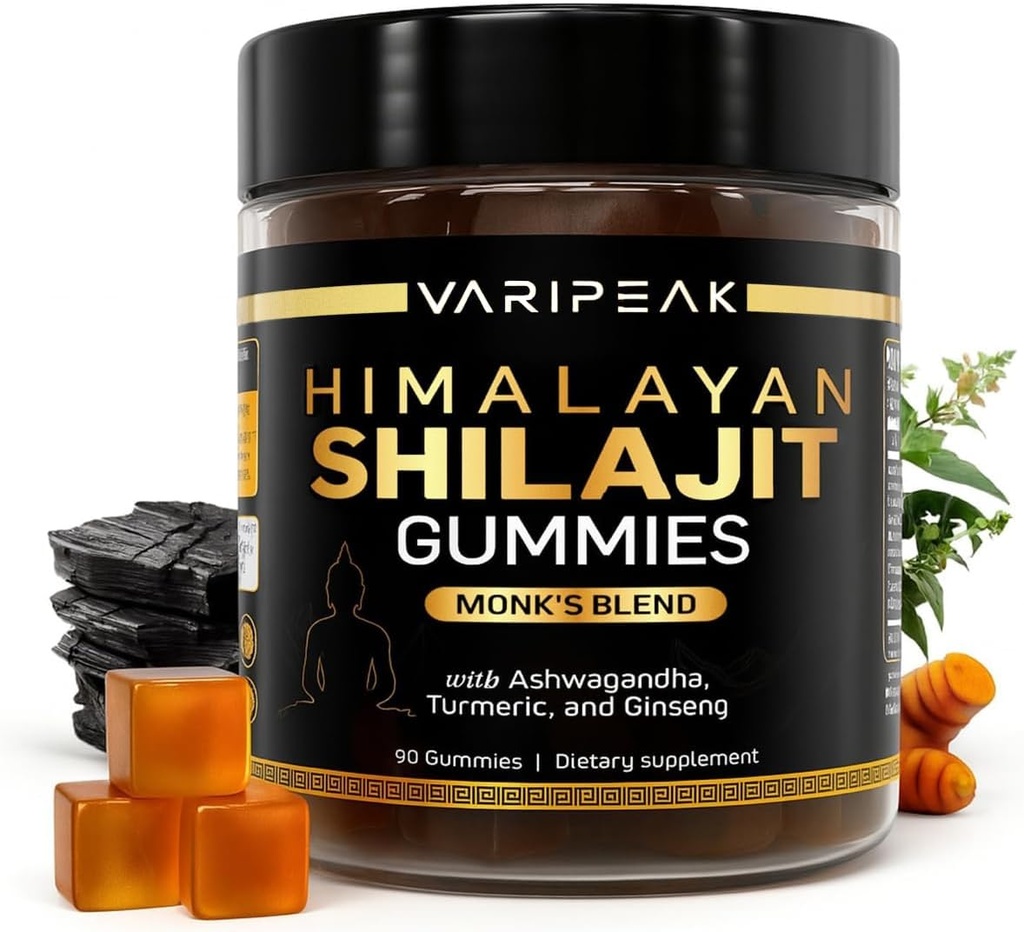 4-in-1 Organic Himalayan Shilajit Gummies (124; med Ashwagandha, gurkemeje, & Ginseng; 124; Adaptogen for energi, Immunitet & Vitality Support) 124; Organic, Vegan, Sugar- Free