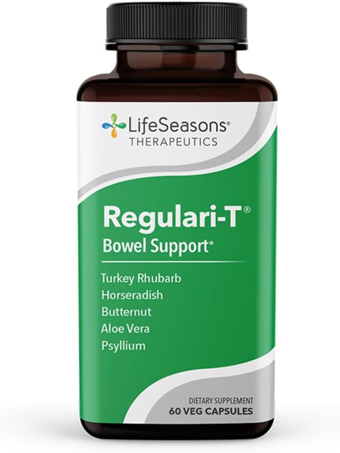 LifeSeasons - Regulari-T - tyktarmsunderstøttelse - Forstoppelse Relief supplement - Natural Laxative - Opretholde sund kolon regulering og eliminering - Afføring blødgøring - Reducere gaskomfort - 60 kapsler