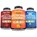 Nutrivein Premium Liposomal Glutathion, Apple Cider Vinciferkapsler, & C-vitamin supplement Bundle: C-vitamin, ACV kapsler, & Glutathione supplement Bundle for cellular Defense & Detox