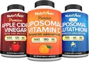 Nutrivein Premium Liposomal Glutathion, Apple Cider Vinciferkapsler, & C-vitamin supplement Bundle: C-vitamin, ACV kapsler, & Glutathione supplement Bundle for cellular Defense & Detox