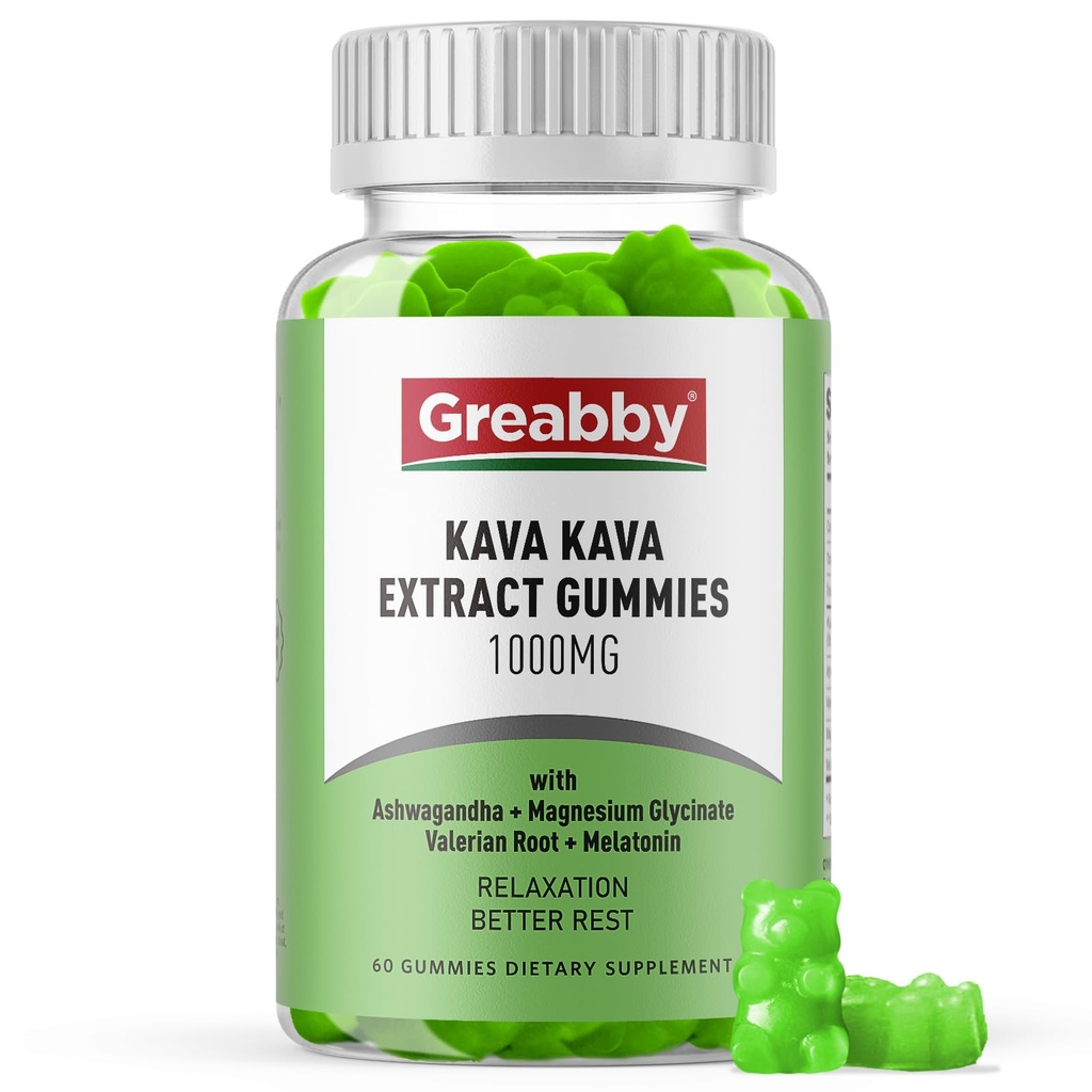 Kava Kava Gummies 1000mg Per Serving, Sleep Support, Natural Lemon Flavor, 60 Vegan Gummies, Stress Relief & Afslapning supplement