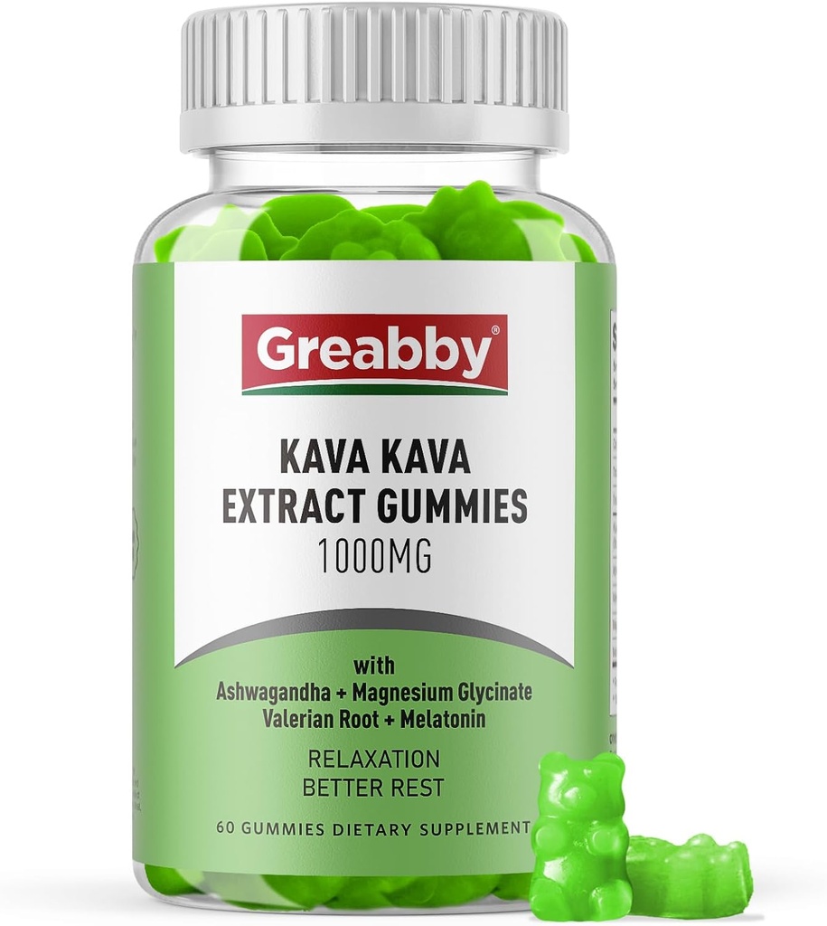 Kava Kava Gummies 1000mg Per Serving, Sleep Support, Natural Lemon Flavor, 60 Vegan Gummies, Stress Relief & Afslapning supplement