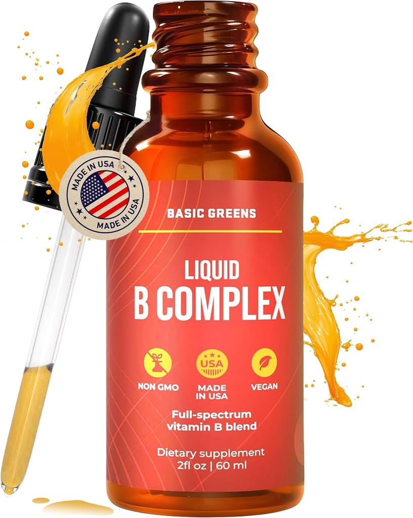 Vitamin B Complex flydende dråber - styrke Sublingual Formel, Maksimerer Absorption & øger energi - B1, B2, B3, B5, B6, B7, B9, B12 - Natural Vegan Supplement for Immunity (B Complex)