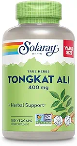 SOLARAY Tongkat Ali 400 mg - Longjack Tongkat Ali for mænd - Urtestøtte til mænds sundhed og vitalitet - Vegan, Non- GMO, Lab Verified - 180 Servere, 180 VegCaps