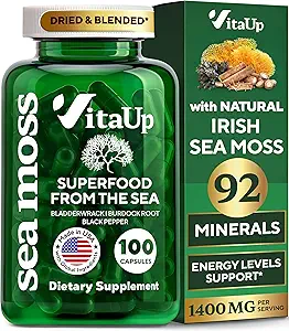 Fremstillede Irske Hav Moss Kapsler med Burdock Root & Bladderwrack - USA Made Sea Moss Avanceret til hår, hud, immunforsvar og energiniveauer Support - SeaMoss Pills - 100 Vegan Kapsler