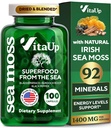 Fremstillede Irske Hav Moss Kapsler med Burdock Root & Bladderwrack - USA Made Sea Moss Avanceret til hår, hud, immunforsvar og energiniveauer Support - SeaMoss Pills - 100 Vegan Kapsler