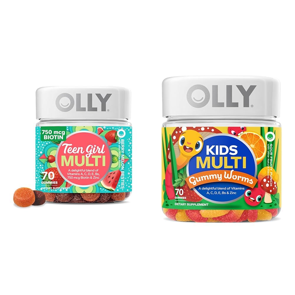 OLLY Teen Girl Multi Gummy, Kids Multivitamin Gummy Worms, Vitaminer, Mineraler, Immunforsvar, 35 & 45 Day Supply