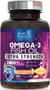 Omega 3 Fish Oil 2400 mg - Triple Strength Omega3, EPA & DHA Fedtsyrer Supplement - Natural Support for Immun, Heart & Brain Health - Wild Caught, Non- GMO, Lemon Flavor, Burpless - 120 Softgel