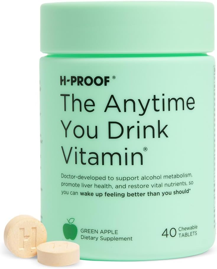 H- PROOF Den Anytime du drikker Vitamin, Lever sundhed & Immunity Support med elektrolytter, Mælk tidsel, og Vitamin B & C - 40 tyggetabletter (20 Servere), Vegan, Green Apple