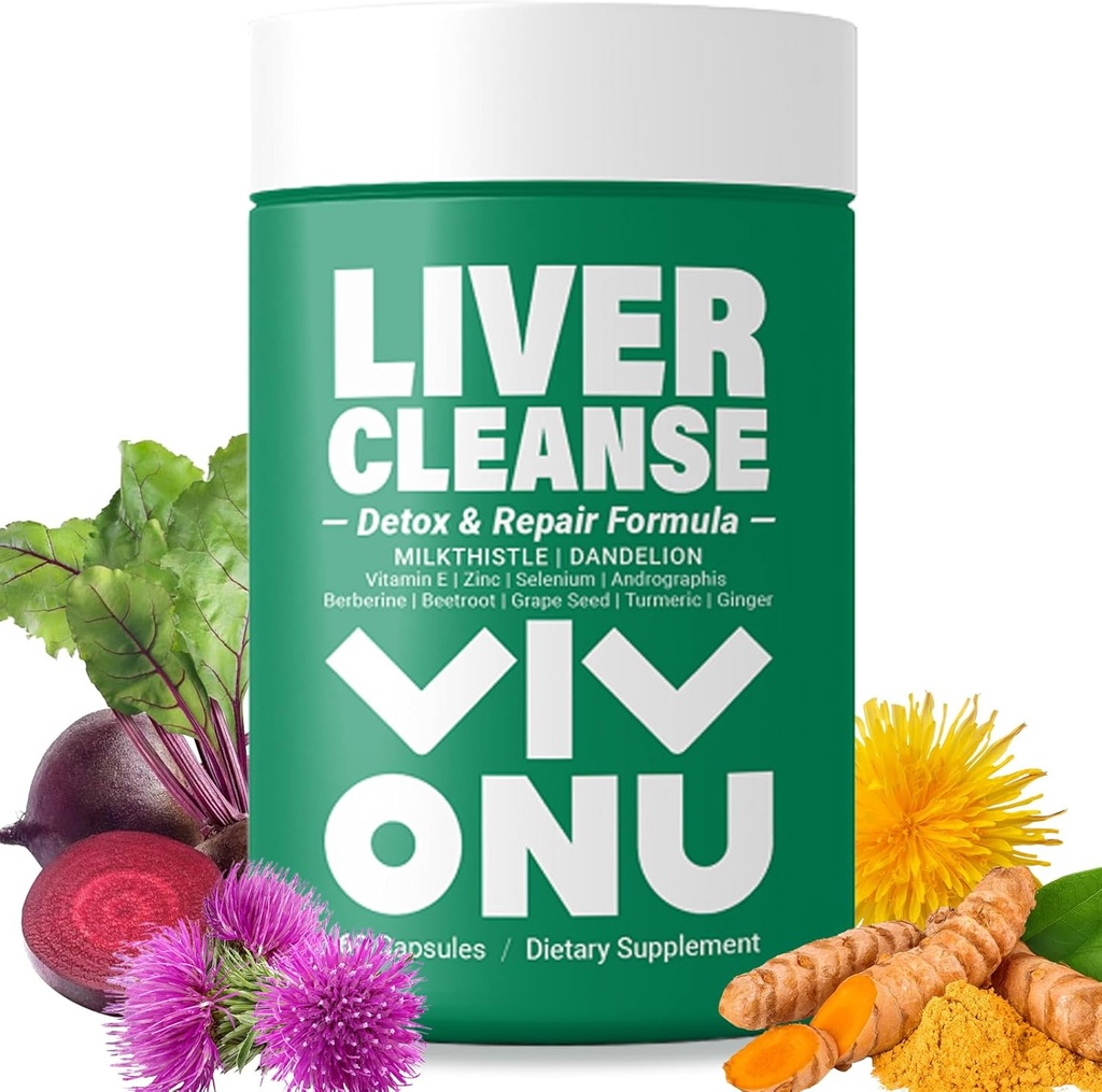 VivoNu Milk Thistle Silymarin & Mælkebøtte Root Lever Health Support, Antioxidant Support, Detox (60 kapsler / 1 flaske)