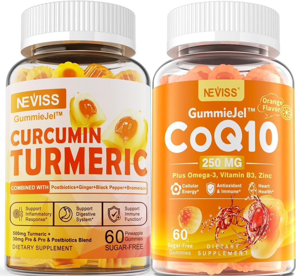 Sugar Free Gurkemeje Curcumin Fyldt Gummy 50mg & CoQ10- 250mg Fyldt Gummy, immun, fordøjelsessundhed, cellulær energi & antioxidant Support