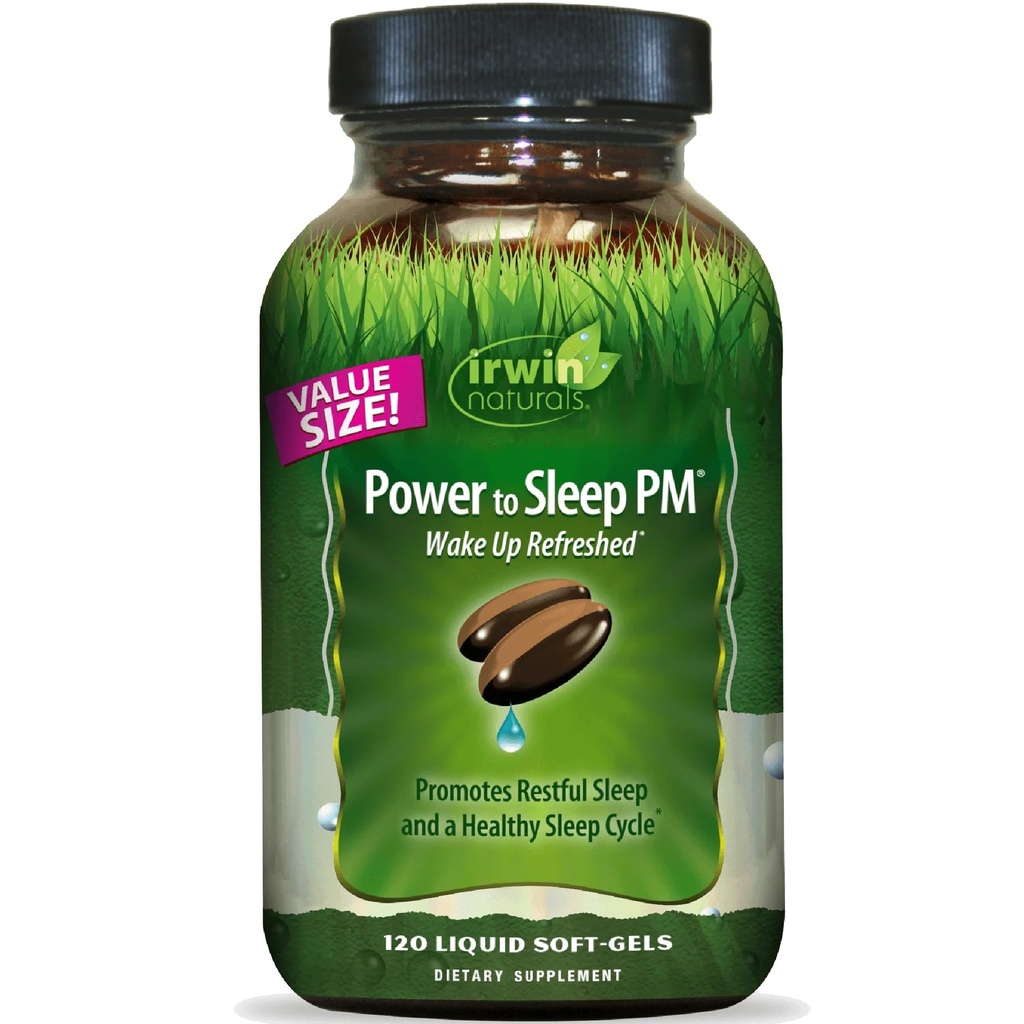 Irwin Naturals Power to Sleep PM - 120 Liquid Soft- Gels - med Melatonin, GABA, Ashwagandha, Valerian Root & L- Theanine - 60 Serveringer