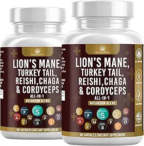 Mushroom supplement med løvens Mane Tyrkiet Tail Reishi Cordyceps Chaga Marshmallow Root - 120 Greve