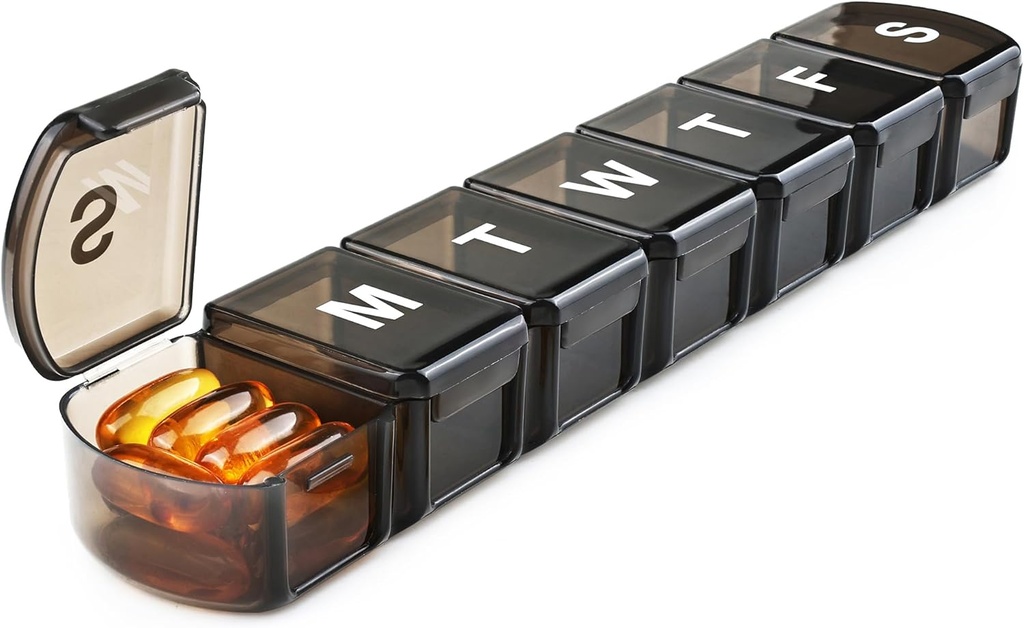 XL Ugentlig Pill Box Organizer 7 dag, 1 uge Jumbo Pill Dispenser sag én gang om dagen, MOLN HYMY Daglig medicin Container til at holde medicin, vitaminer, fiskeolier og supplement (sort