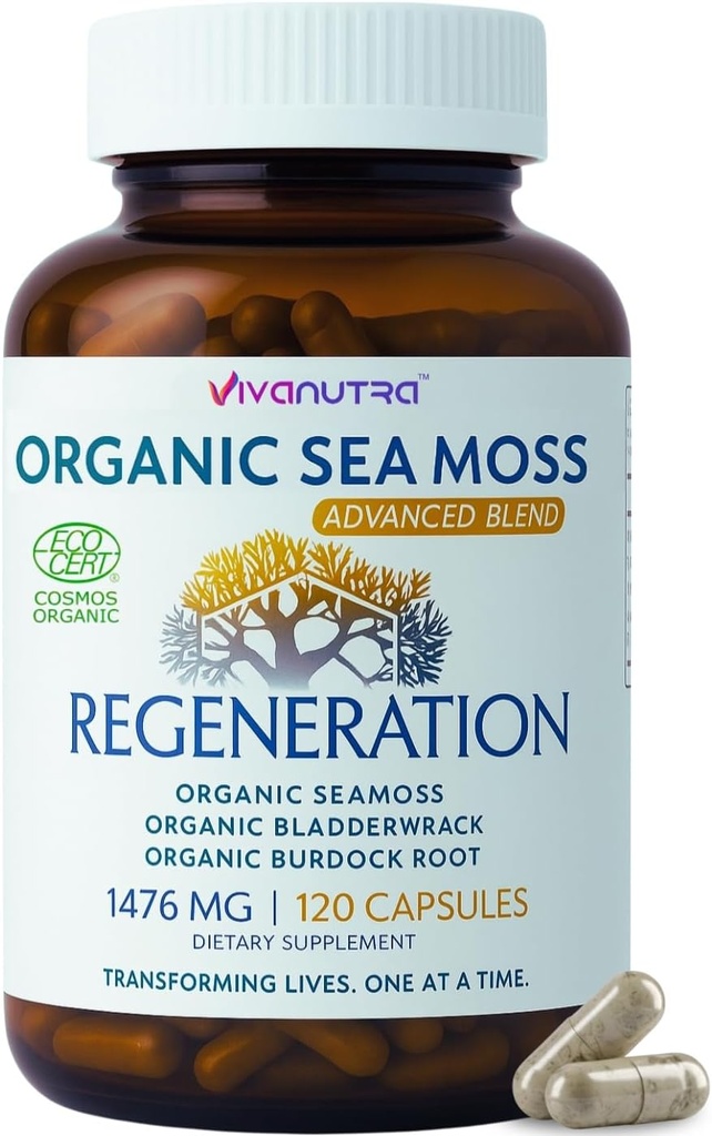 Sea Moss Capsules 1476mg - Organic Seamoss Pills Superfood med Irish Sea Moss, Bladderwrack & Burdock Root Budd124; 120 Veganske Kapsler til Vitality, Energi & Skin Support - Made in USA