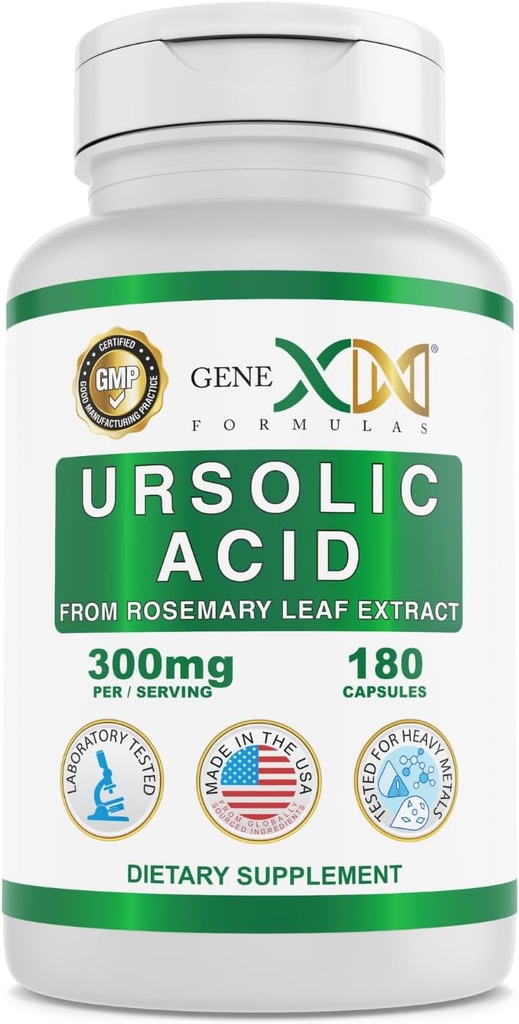 Genex Formulas Ursolsyre 300mg (180 kapsler) Ursolsyre Sourced from Rosemary Extract - Non- GMO, Gluten Free, Vegetarian