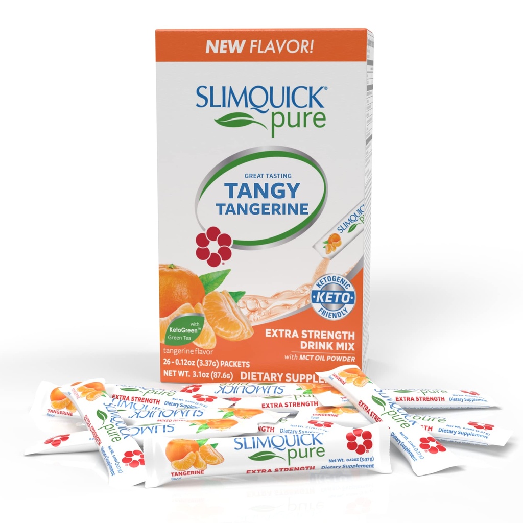 SlimQuick Extra Strength Weight Management Drink Mix for Women, Tangerine - Hjælper Metabolisme, Holder fuld for længere med grøn te, Caffine, Chaste Tree, Rhodiola Extract - 26 Greve