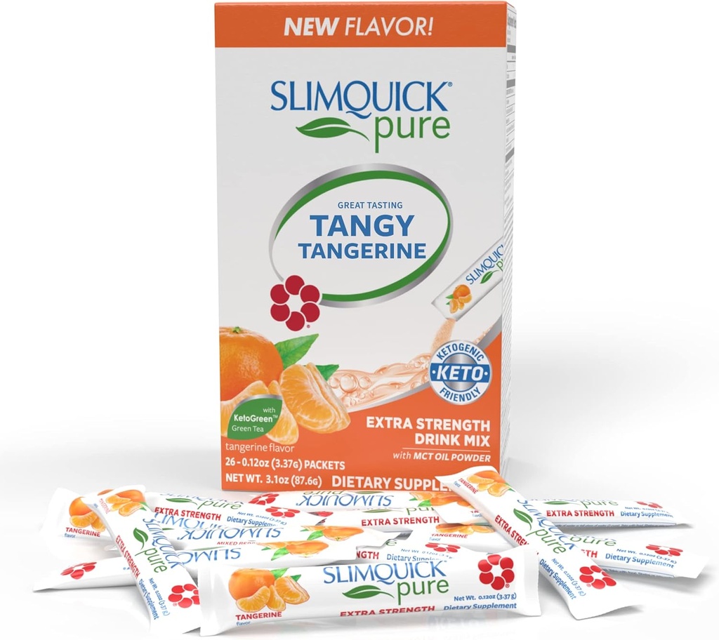 SlimQuick Extra Strength Weight Management Drink Mix for Women, Tangerine - Hjælper Metabolisme, Holder fuld for længere med grøn te, Caffine, Chaste Tree, Rhodiola Extract - 26 Greve