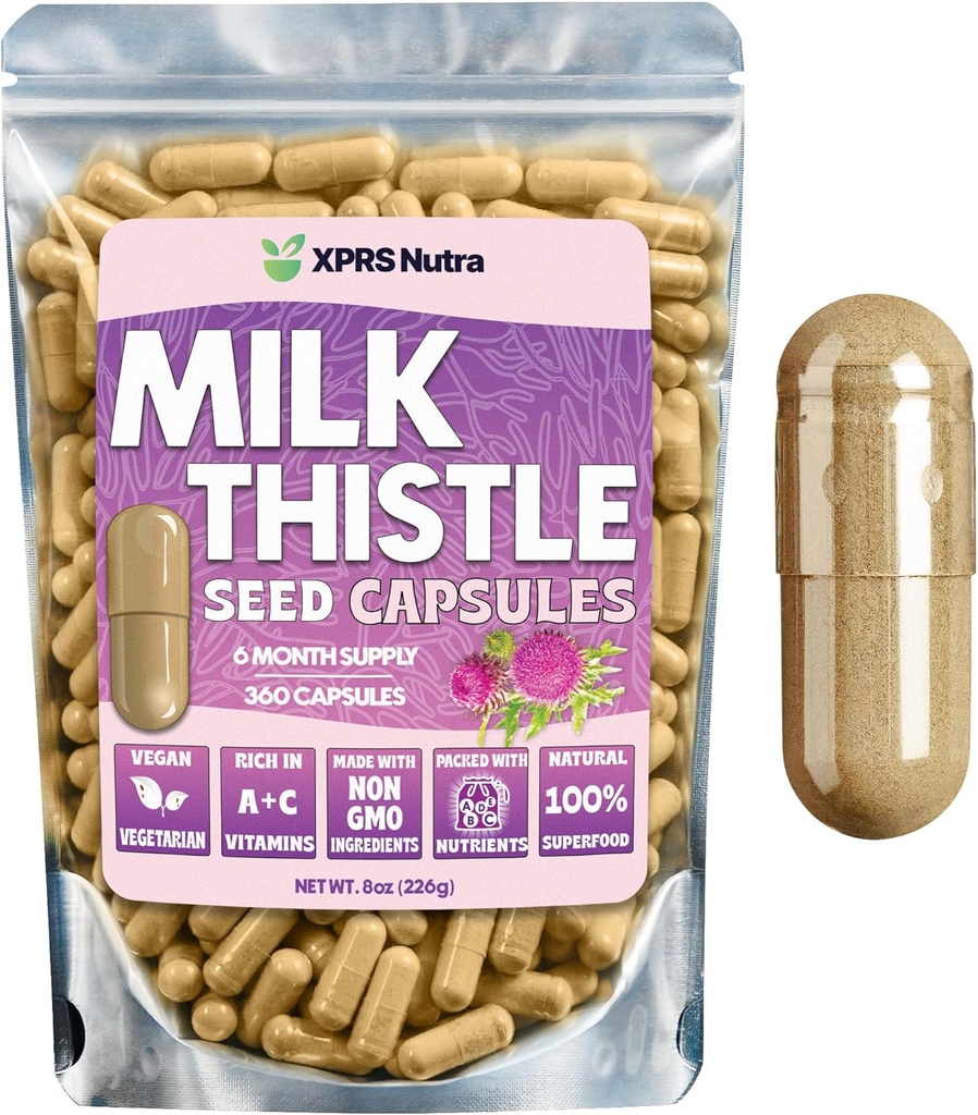 Mælk Thistle Seed Kapsler - 360 Tæl (6 måneders Tilgang) Premium Milk Thistle Supplement Rich i Silymarin til støtte for lever og fordøjelse - Rene, non-GMO Cardo Mariano Milk Thistle Pills