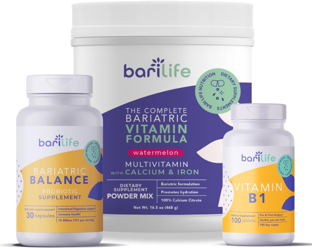Bari Life Complete Bariatric MultiVitamin Powder (Watermelon) og Bariatric Balance - Probiotisk supplement og vitamin B1