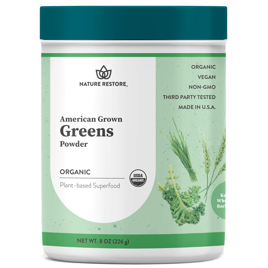 Nature Restore Green Superfood Powder, USA Grown, Organic Kale, Barley Grass, Wheatgrass, Usødet, 8 Ounces, Made in USA