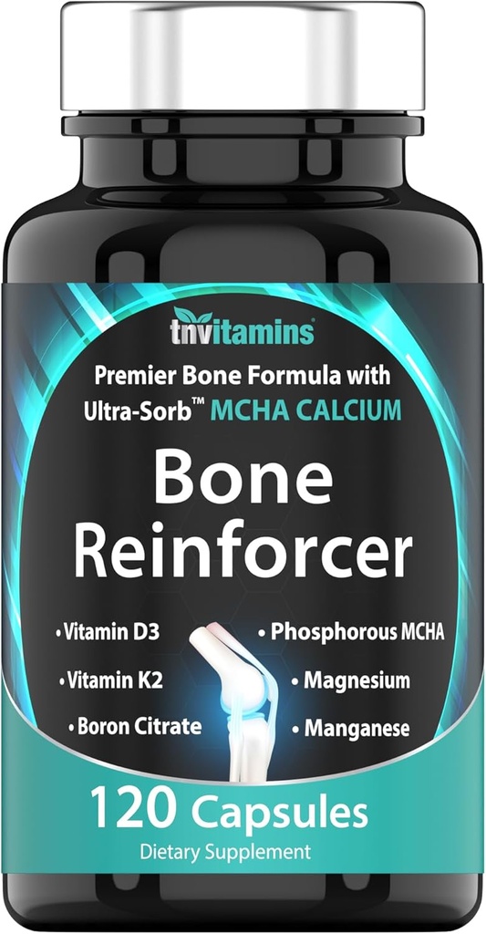 Kone Reinforcer (120 kapsler) MCHA Calciumtilskud med vitamin D3, Magnesium, K2-vitamin, Boron Citrat, Phosphorholdige MCHA, & Manganese