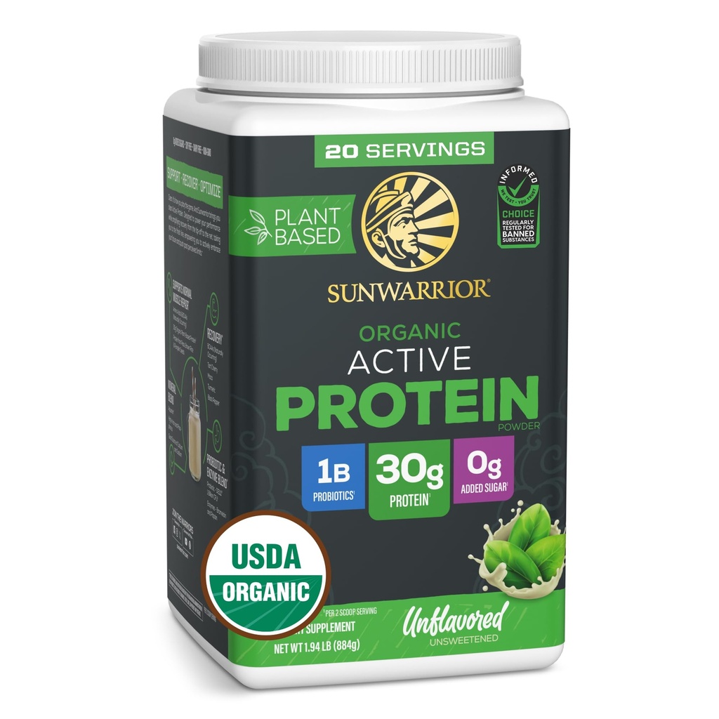 Sunwarric Organic Plant Protein Powder 124; Vegan Organic Protein Powder with BCAA Aminoacids Plus Recovery Minerals & Botanticals Б124; Non- GMO Soy Dairy & Gluten Free (Unflavored, 20 Servere)