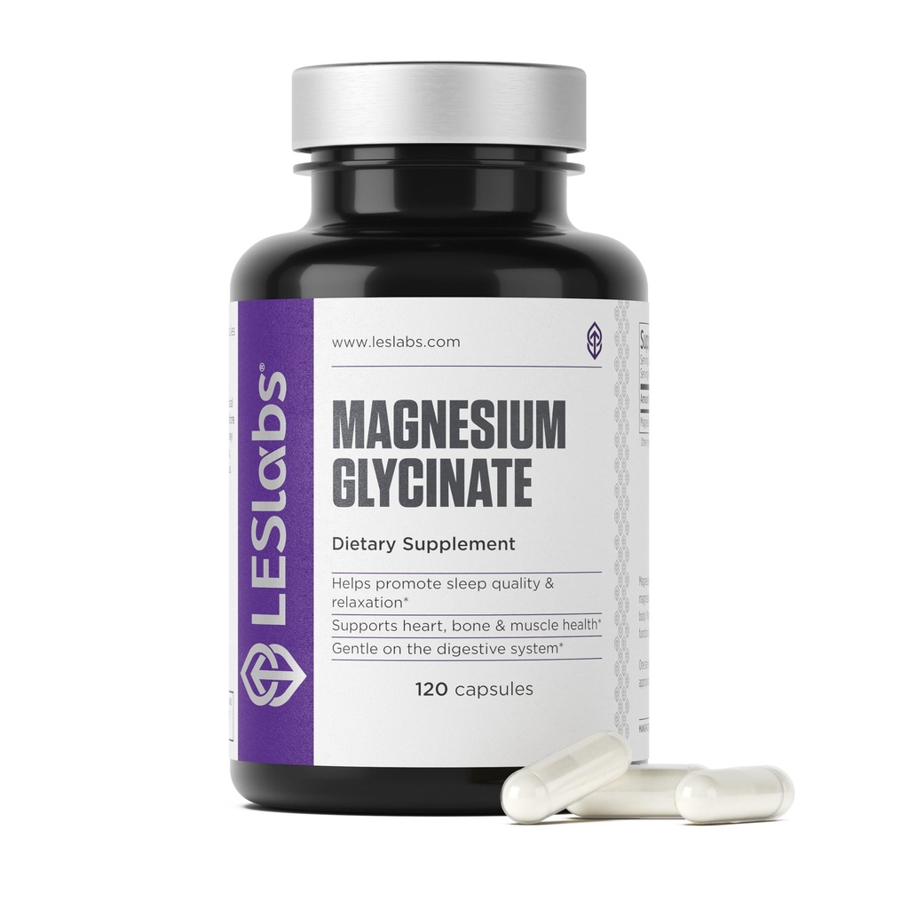 LES Labs Magnesium Glycinate - understøtter afslappende søvn, hjerte sundhed, stress Relief, Metabolisme, nerve & muskel funktion, genert på fordøjelsessystemet - ikke-GMO supplement - 120 kapsler