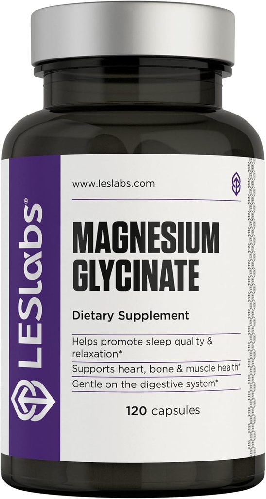 LES Labs Magnesium Glycinate - understøtter afslappende søvn, hjerte sundhed, stress Relief, Metabolisme, nerve & muskel funktion, genert på fordøjelsessystemet - ikke-GMO supplement - 120 kapsler