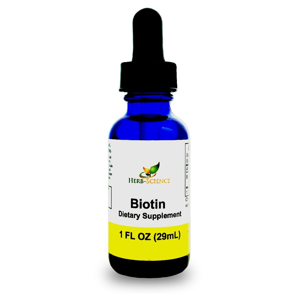 Flydende biotin B7 - Høj- Absorption, Cold- presset D- Biotin USP, Vegan, Alkohol- fri, Sublingual Drops, Ingen kunstige flavors, Blå Cobalt glasflaske til Potens & Renhed - 1 oz