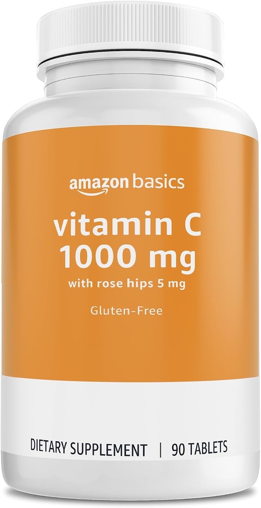 Grundlæggende - C-vitamin, 1000 mg med Rose Hips 5mg, 90 tabletter (1 per portion), Gluten Free