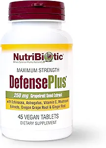 NutriBiotic - DefensePlus, 45 tabletter Note 124; 11 i 1 immunforsvar med vitamin C, zink, Grapefrugt Seed Extract, Echinacea, Astragalus Root & Immunosting Ekstrakter & Mushrooms